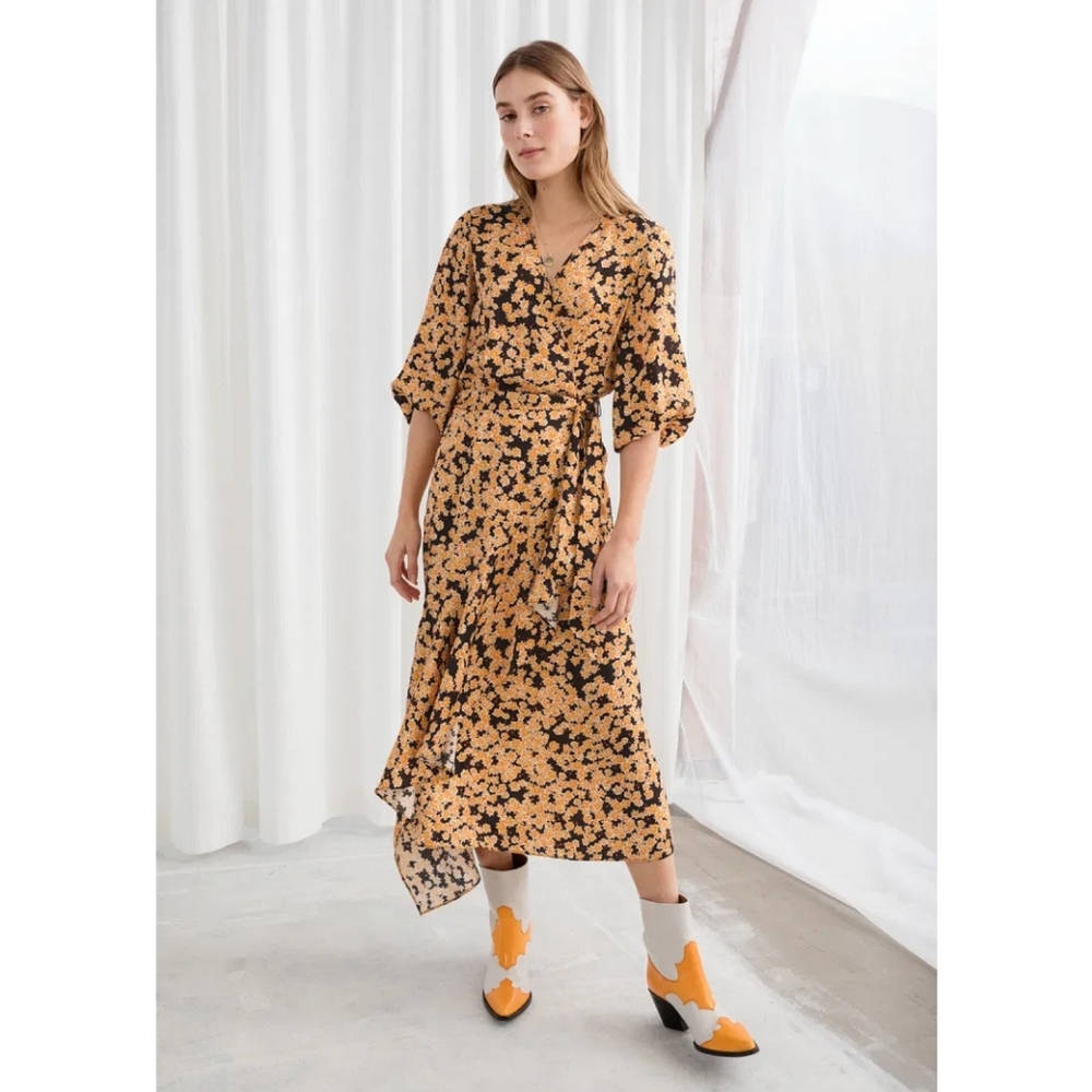 🆕️ & OTHER STORIES Asymmetric Floral Midi Dress Size 0 Spring Resortwear Boho